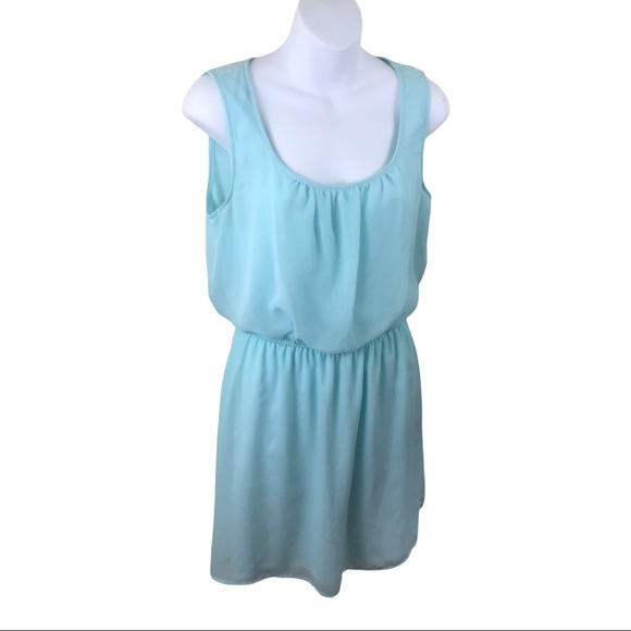 Chiffon Dress Mini Medium Sleeveless Mint Gathered - Picture 3 of 7